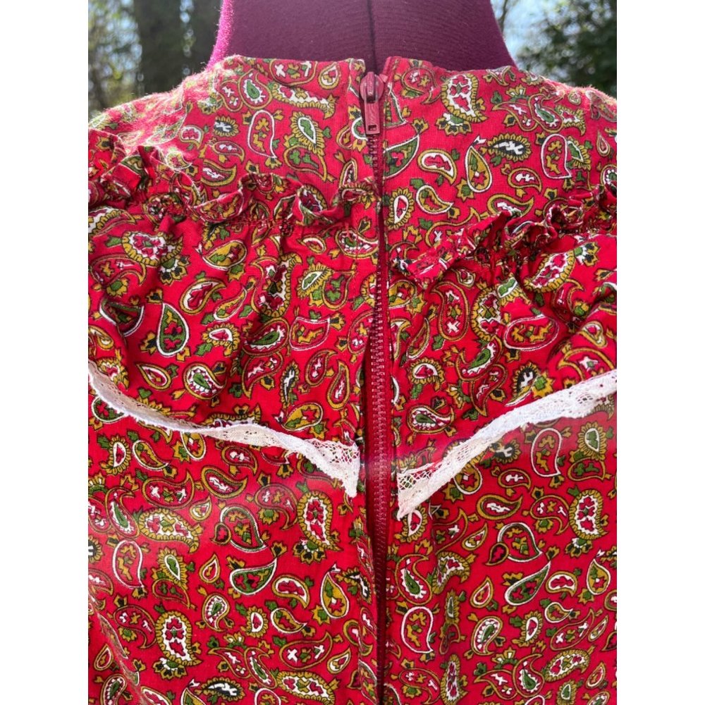 Vintage 1970s Peasant Maxi Dress Burgundy Cotton Paisley Flare - Picture 4 of 16